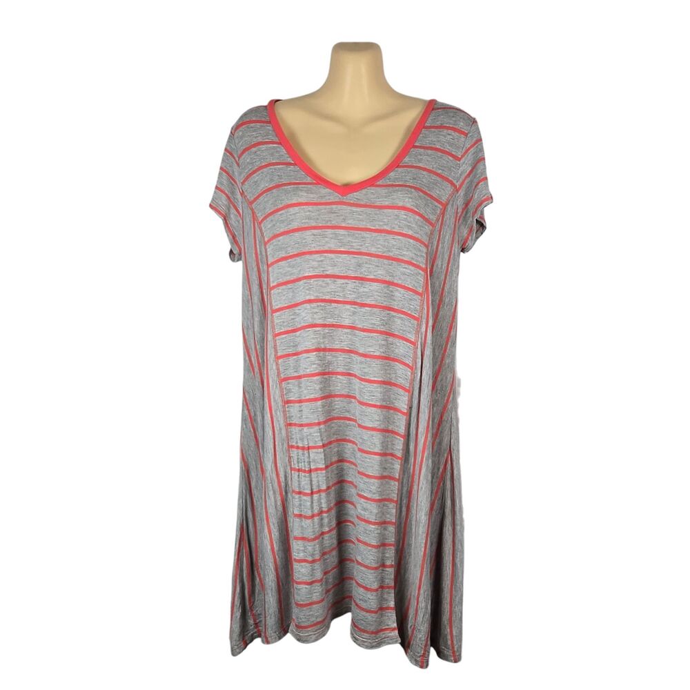 Jessica Simpson Maternity Small S Gray Coral Striped V-Neck T-Shirt Tunic